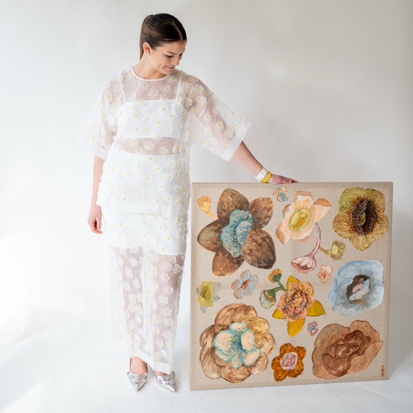 White Top and Maxi Skirt Set with Embellished Appliqué Flowers - Picture 7 of 7